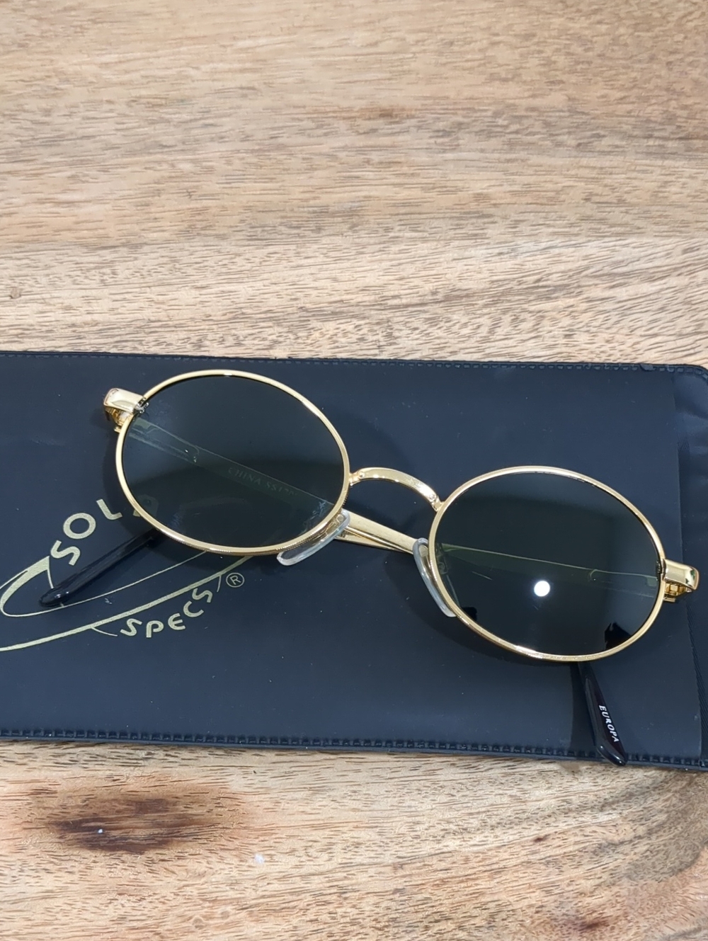 Vintage Inspired Gold Round Frame Sunglasses with Dark Green Lenses
